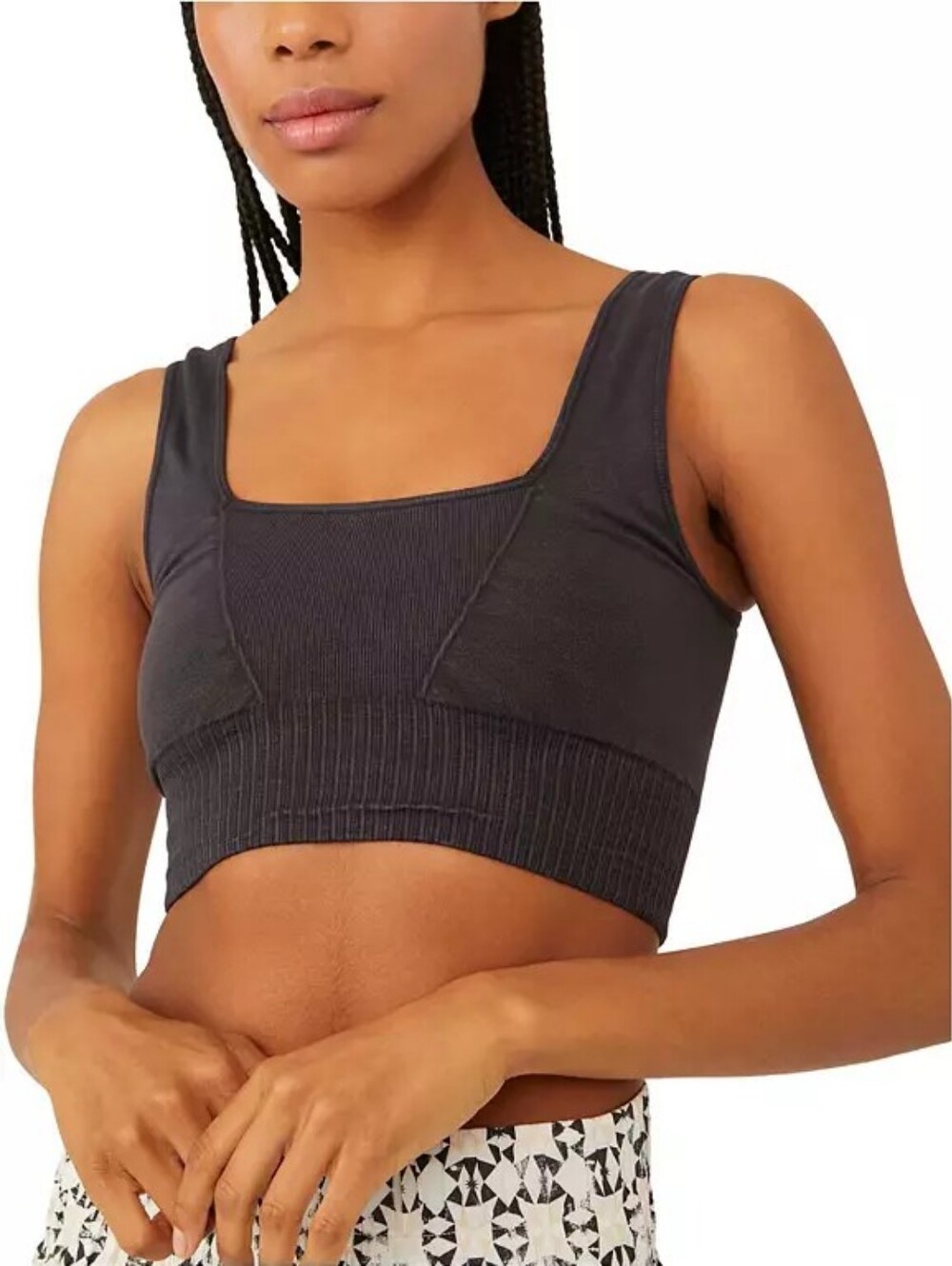 FP Free People Movement Karma Square Neck Sports Bra Dark Brown Ribbed M/L
